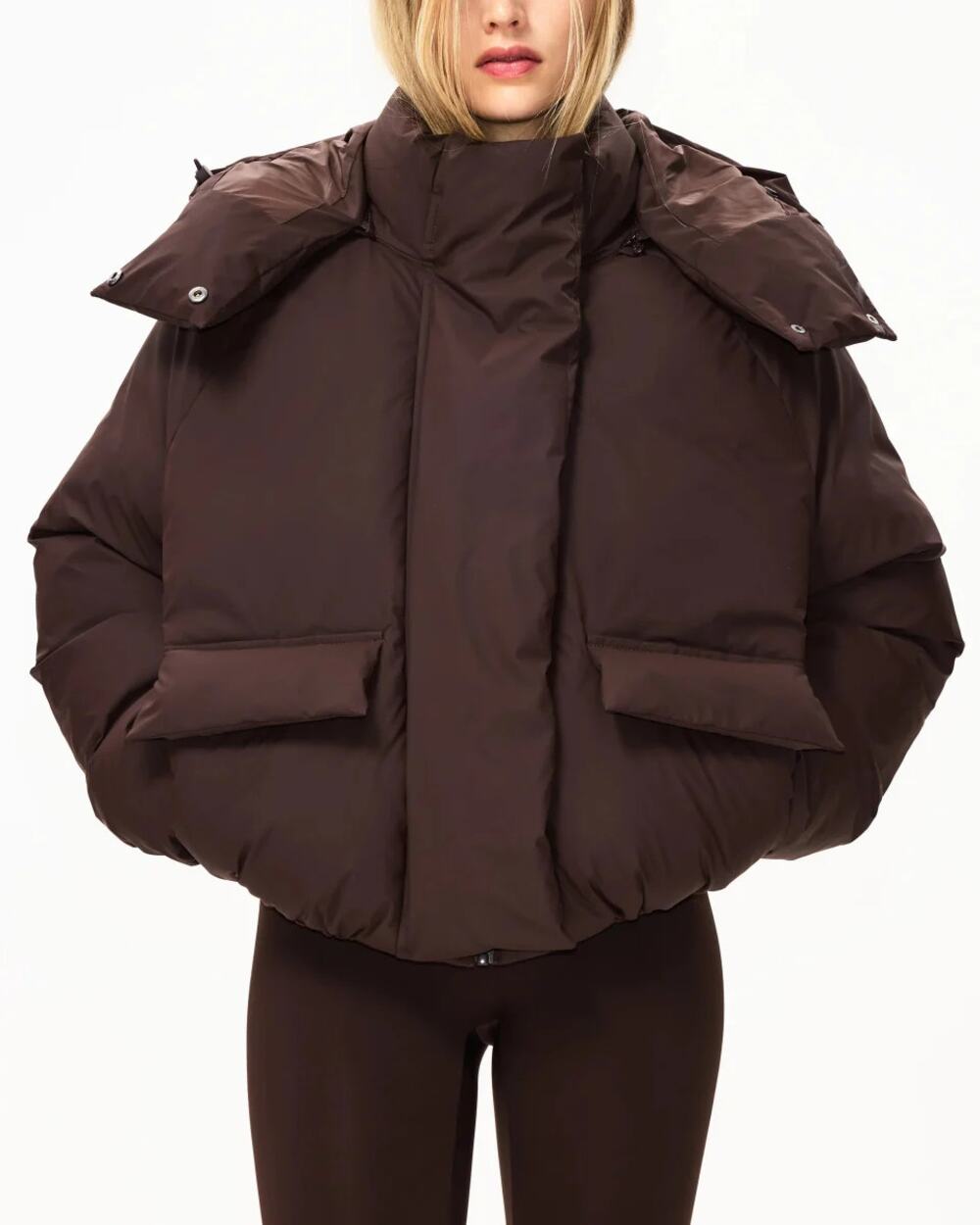 NWT Khy Boxy Oversized Standard Hooded Puffer Jacket Chocolate Women's Size XS